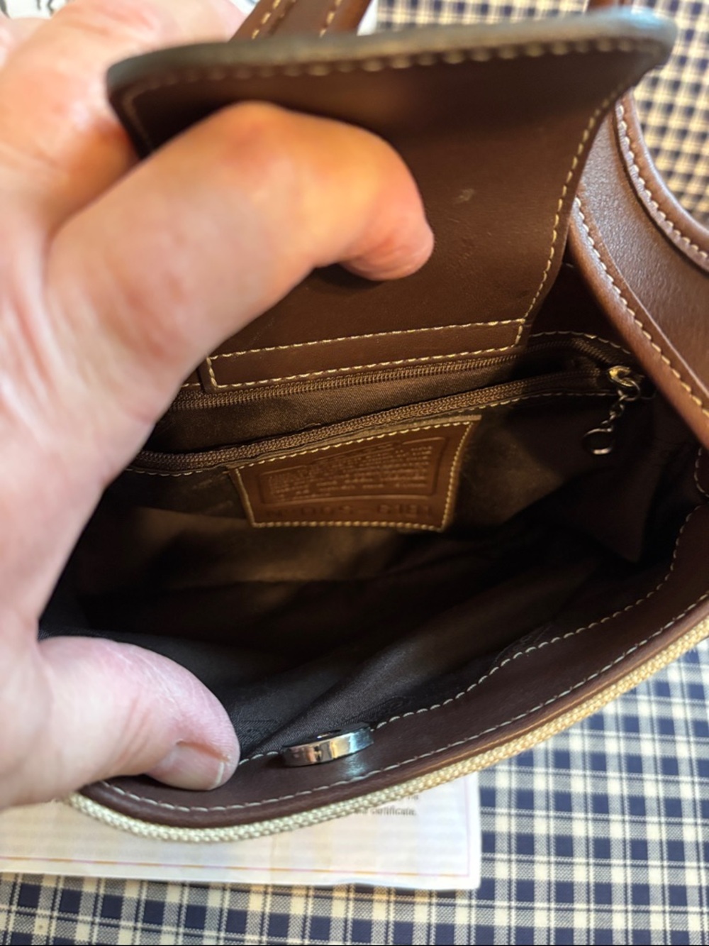 Coach Beige Canvas Top-Handle mini Bag with Brown leather  Trim - Picture 9 of 11